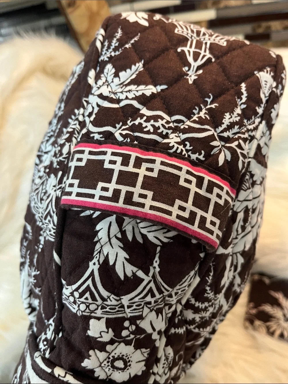 Vera Bradley Brown and White Quilted Tote with Matching Coin Pouch